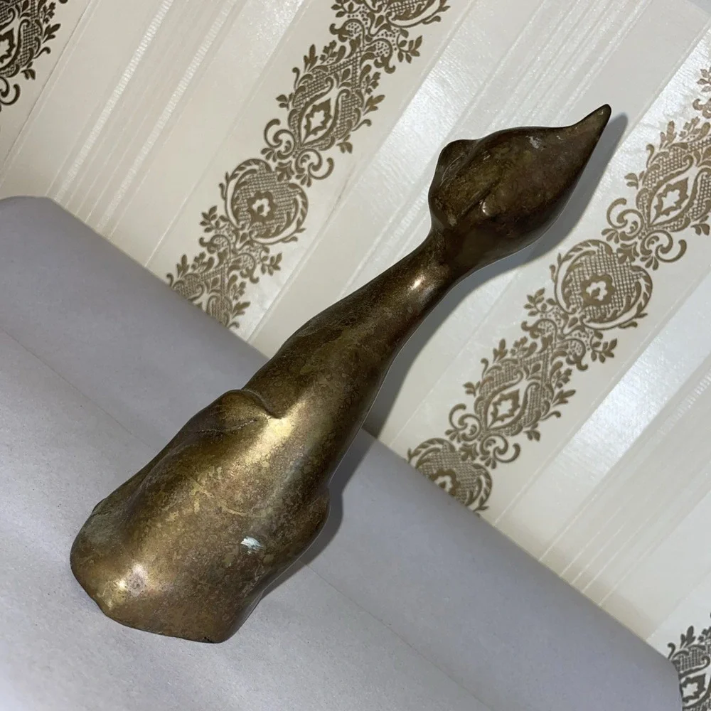 Vintage Solid Brass Siamese Cat Slender Sleek Stylized Head Tilt 7